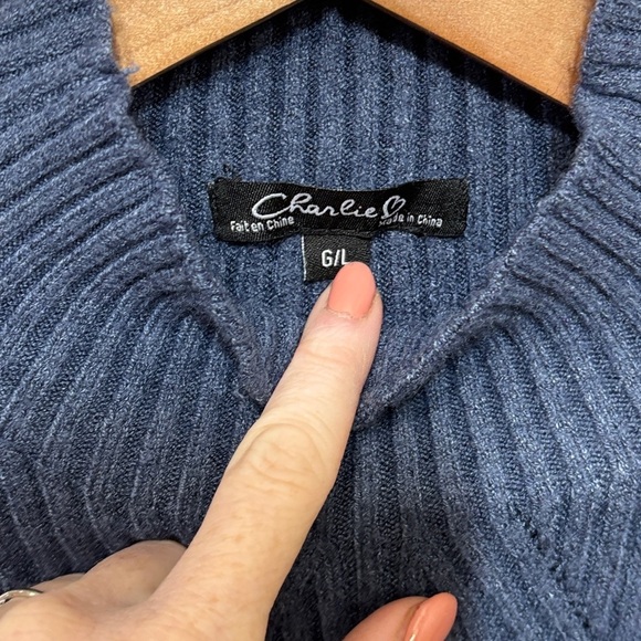 CHARLIE B Blue Cowl Neck Sweater - Picture 3 of 4